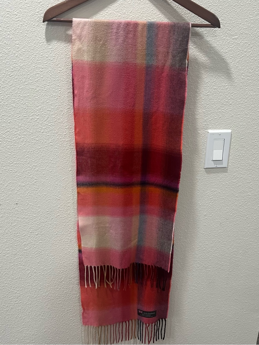 100% Cashmere Scarf Plaid Pink/Purple Made In Scotland Cozy Soft Cottagecore M